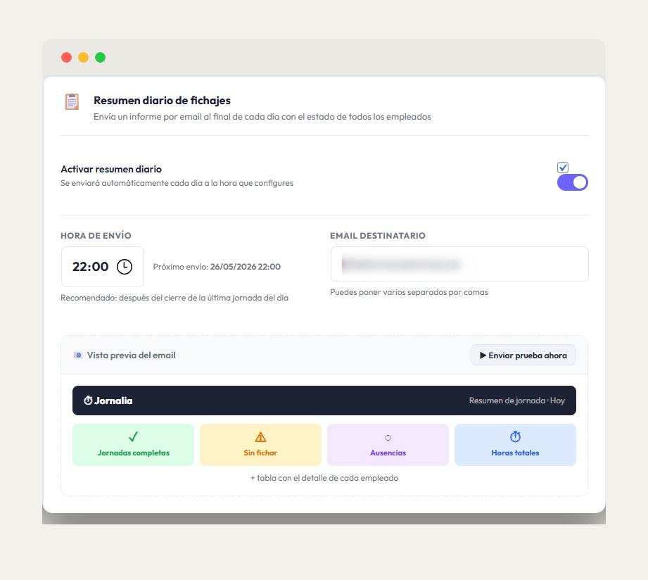 Jornalia — Resumen diario de fichajes por email